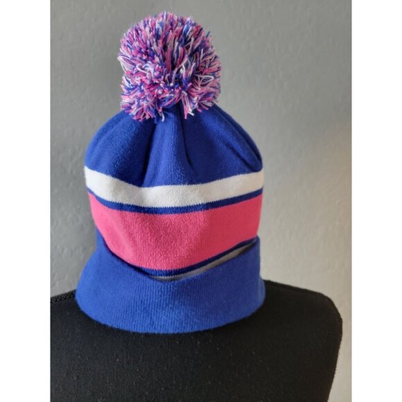 Chubbies Pink/Blue Pom Pom Winter Hat Casual Colorful Comfy Cozy Snow Hippie - Picture 4 of 6